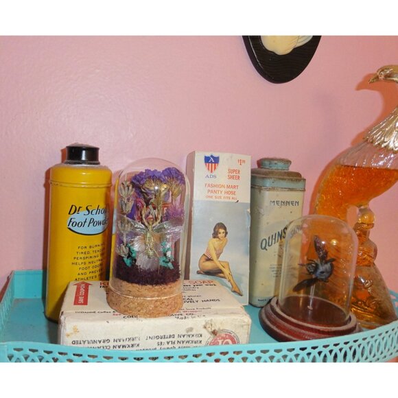 Praying Mantis Crystal & Flowers Oddity Jar insect taxidermy curiosity dome goth - Picture 6 of 15